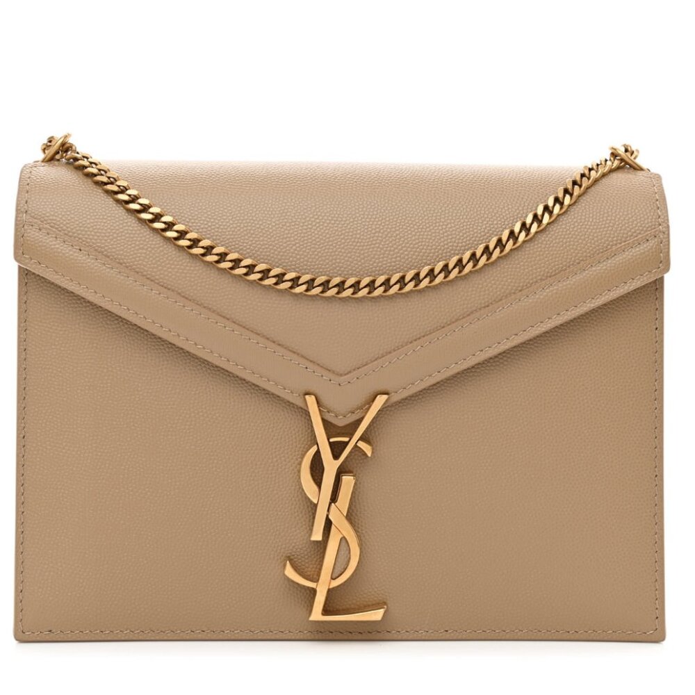 {SAINT LAURENT} Grain De Poudre Monogram Cassandra Clasp Bag - Crossbody - Latte